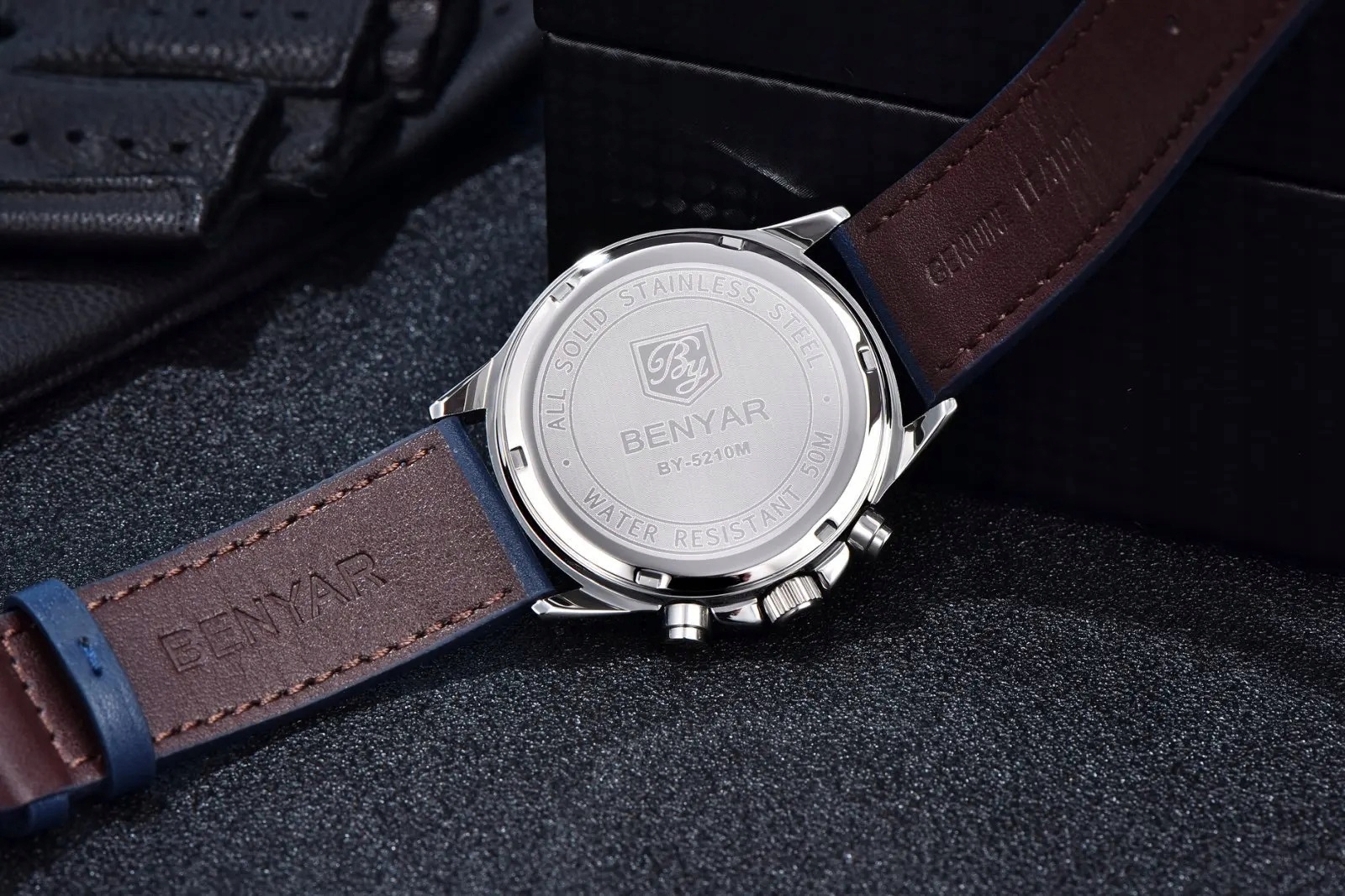 CZARNY ZEGAREK MĘSKI BENYAR NA SKÓRZANYM PASKU ELEGANCKI CHRONOGRAF PUDEŁKO CZARNY ZEGAREK MĘSKI BENYAR NA SKÓRZANYM PASKU ELEGANCKI CHRONOGRAF PUDEŁKO