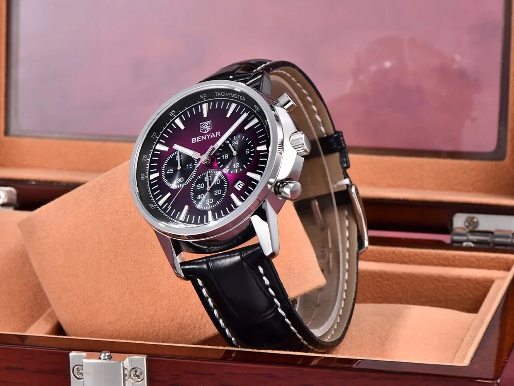 CZARNY ZEGAREK MĘSKI BENYAR NA SKÓRZANYM PASKU DATOWNIK CHRONOGRAF PUDEŁKO CZARNY ZEGAREK MĘSKI BENYAR NA SKÓRZANYM PASKU DATOWNIK CHRONOGRAF PUDEŁKO