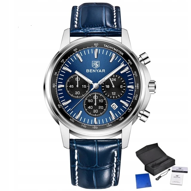 NIEBIESKI ZEGAREK MĘSKI BENYAR SKÓRZANY PASKEK DATOWNIK CHRONOGRAF PUDEŁKO NIEBIESKI ZEGAREK MĘSKI BENYAR SKÓRZANY PASKEK DATOWNIK CHRONOGRAF PUDEŁKO