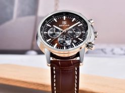 BRĄZOWY ZEGAREK MĘSKI BENYAR NA SKÓRZANYM PASKU DATOWNIK CHRONOGRAF PUDEŁKO 4