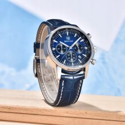 NIEBIESKI ZEGAREK MĘSKI BENYAR SKÓRZANY PASKEK DATOWNIK CHRONOGRAF PUDEŁKO