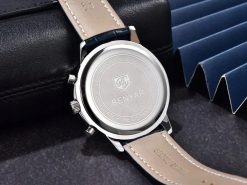 BRĄZOWY ZEGAREK MĘSKI BENYAR NA SKÓRZANYM PASKU DATOWNIK CHRONOGRAF PUDEŁKO 5