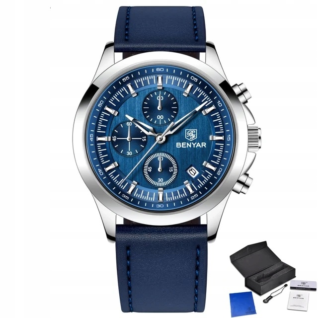 CZARNY ZEGAREK MĘSKI BENYAR NA SKÓRZANYM PASKU ELEGANCKI CHRONOGRAF PUDEŁKO CZARNY ZEGAREK MĘSKI BENYAR NA SKÓRZANYM PASKU ELEGANCKI CHRONOGRAF PUDEŁKO