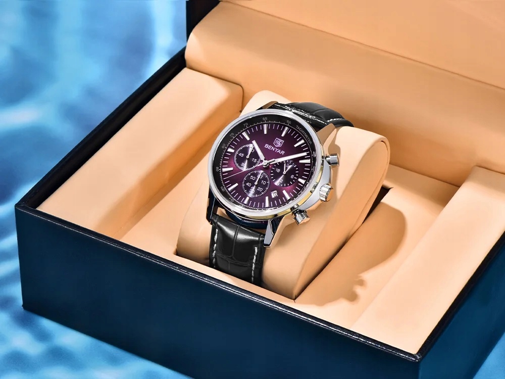CZARNY ZEGAREK MĘSKI BENYAR NA SKÓRZANYM PASKU DATOWNIK CHRONOGRAF PUDEŁKO CZARNY ZEGAREK MĘSKI BENYAR NA SKÓRZANYM PASKU DATOWNIK CHRONOGRAF PUDEŁKO