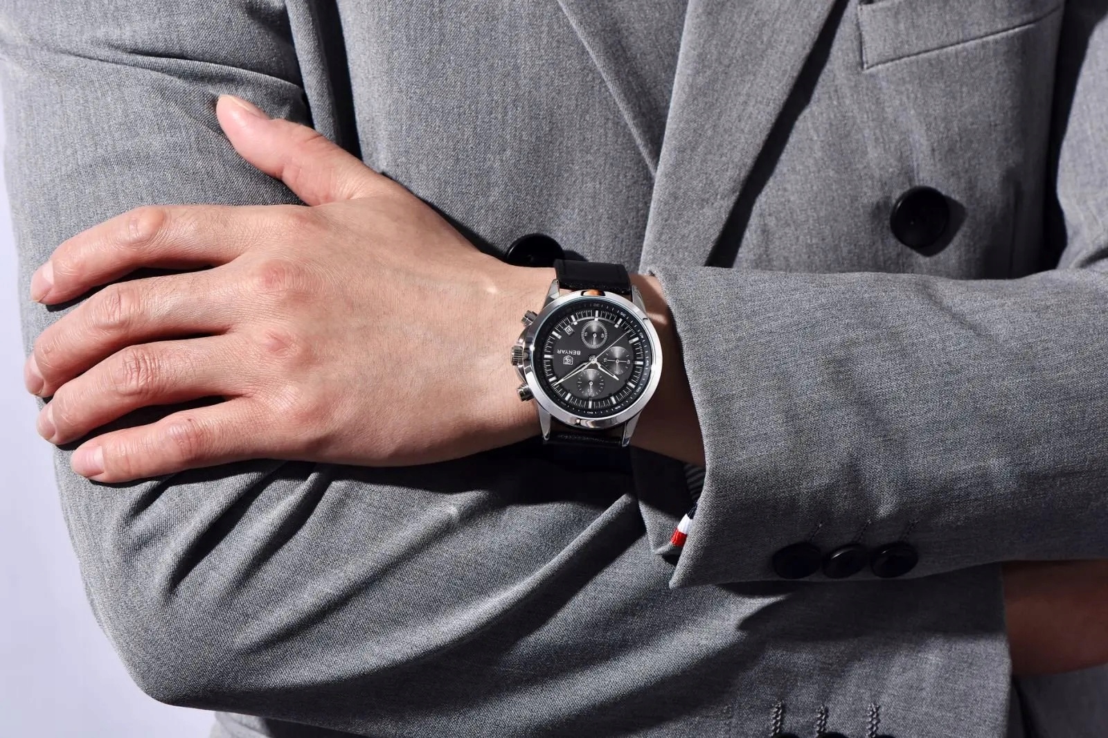 CZARNY ZEGAREK MĘSKI BENYAR NA SKÓRZANYM PASKU ELEGANCKI CHRONOGRAF PUDEŁKO CZARNY ZEGAREK MĘSKI BENYAR NA SKÓRZANYM PASKU ELEGANCKI CHRONOGRAF PUDEŁKO