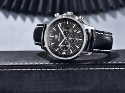 CZARNY ZEGAREK MĘSKI BENYAR NA SKÓRZANYM PASKU DATOWNIK CHRONOGRAF PUDEŁKO 3