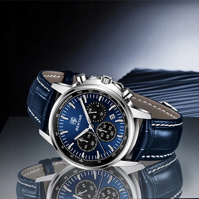 NIEBIESKI ZEGAREK MĘSKI BENYAR SKÓRZANY PASKEK DATOWNIK CHRONOGRAF PUDEŁKO NIEBIESKI ZEGAREK MĘSKI BENYAR SKÓRZANY PASKEK DATOWNIK CHRONOGRAF PUDEŁKO