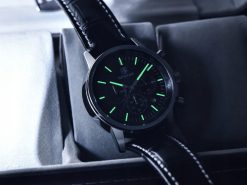 CZARNY ZEGAREK MĘSKI BENYAR NA SKÓRZANYM PASKU DATOWNIK CHRONOGRAF PUDEŁKO 4