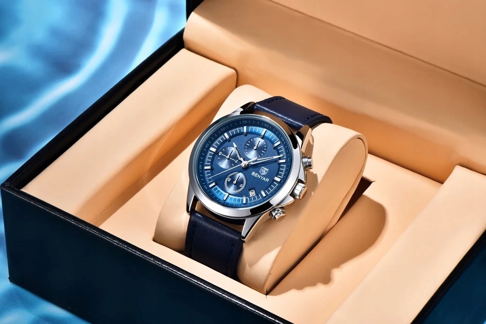 CZARNY ZEGAREK MĘSKI BENYAR NA SKÓRZANYM PASKU ELEGANCKI CHRONOGRAF PUDEŁKO CZARNY ZEGAREK MĘSKI BENYAR NA SKÓRZANYM PASKU ELEGANCKI CHRONOGRAF PUDEŁKO